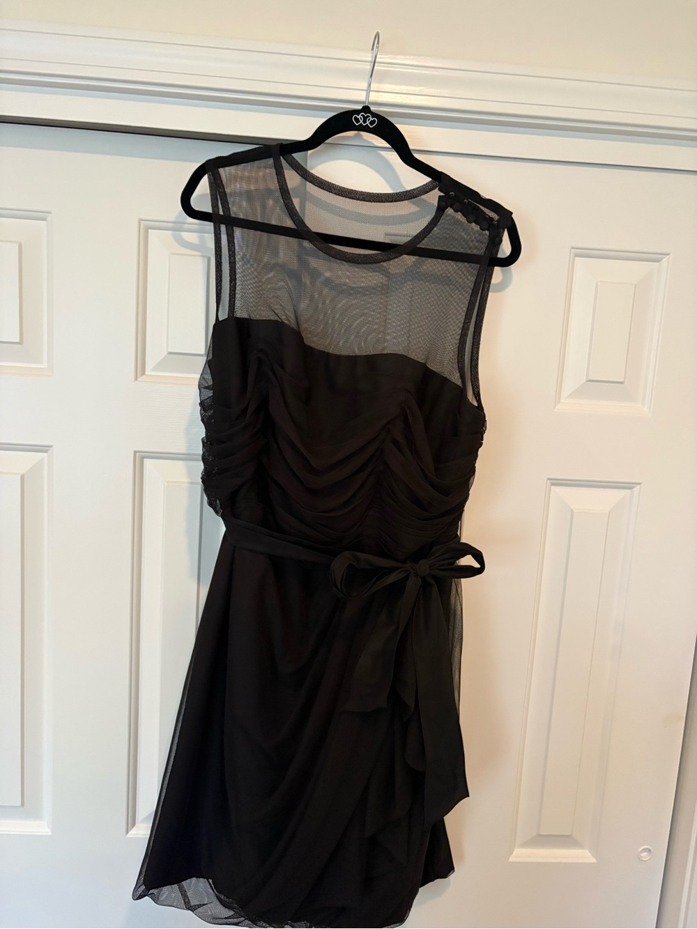 White by Vera Wang Black Sleeveless Mesh-Yoke Mini Dress with Side Bow